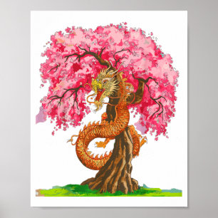 Poster Flor de Cerejeira Dragão Chinês Ano Novo Chinês 20