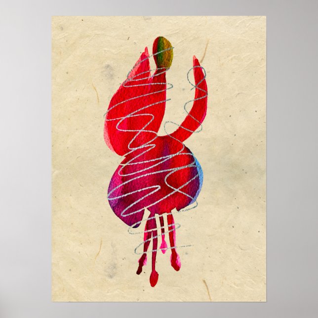 Poster Flor de cor d'água do Fuchsia abstrato (Frente)