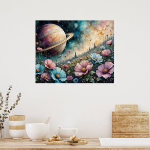 Poster Flor de Cosmos Futurista e Espaço