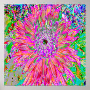 Poster Flor de Dália Decorativa Abstrata Arco-Íris Colori