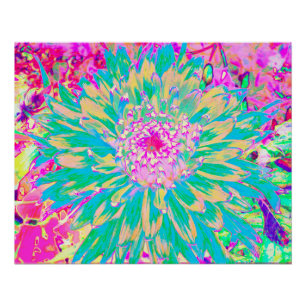 Pôster Flor de Dália Decorativa Verde Turquesa e Rosa Que