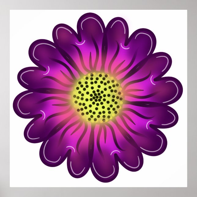 Poster Flor de Dália Roxa e Rosa Neon Personalizada (Frente)