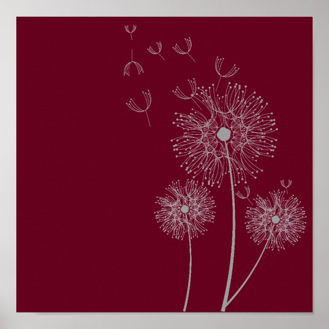 Poster Flor de Dandelion na arte burgundi (Frente)