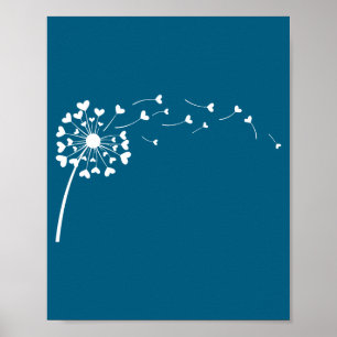 Poster Flor de Dente-de-Leão do Coração Amor Fofo Dia dos