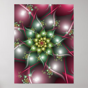 Poster Flor de Estrela Mística Esmeralda Verde e Burgundy