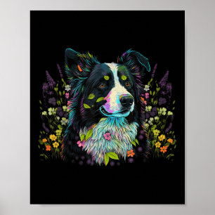 Poster Flor de Flor de Verão, Floral Border Collie