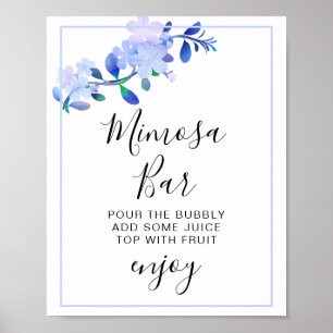 Poster flor de folhas em estilo aquarela azul empoeirado