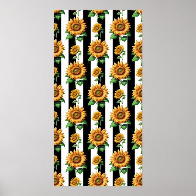 Poster Flor de girassol Black Stripes brancas (Frente)