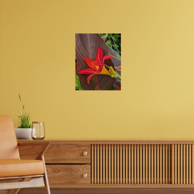 Poster Flor de Hemerocallis Laranja e Folha da Planta (Sala de Estar 2)