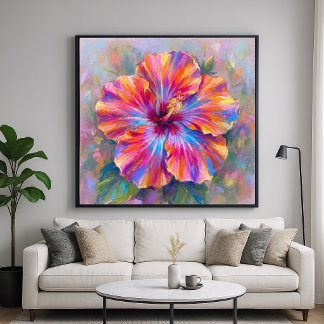 Poster Flor de Hibisco Vibrante - Arte Impressionista
