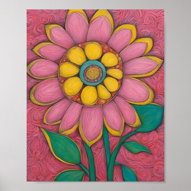 Poster Flor De Lápis De Carvão - Estrela Rosa (Frente)