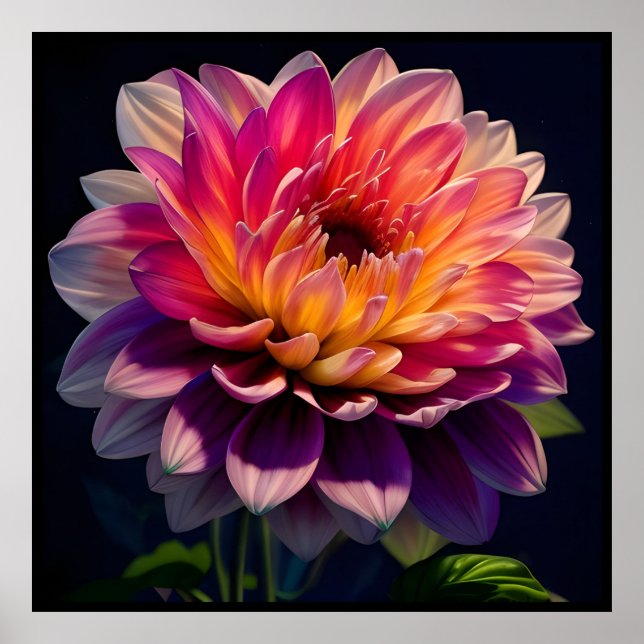 Poster Flor de Laranja Quente e Dália Rosa (Frente)