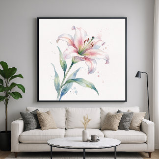Poster Flor de Lírio - Estilo de Pintura em Aquarela