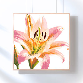 Pôster Flor de Lírio Rosa | Pintura Floral em Aquarela