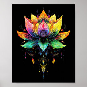 Poster Flor de Lótus Arco-íris Boêmio Mandala Chakra Yoga
