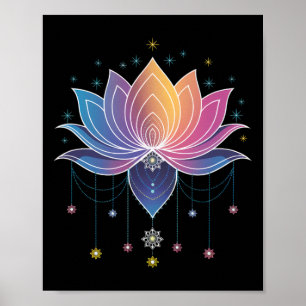 Poster Flor de Lótus Chuva de Cores Boêmia Ioga Flor de L