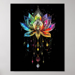 Poster Flor de Lótus Chuva de Cores Boêmio Ioga Flor de L