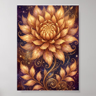 Poster Flor de Lótus Dourada Mandala Artística Fleece Flo