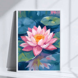 Poster Flor de Lótus Folha de Nenúfar Aquarela