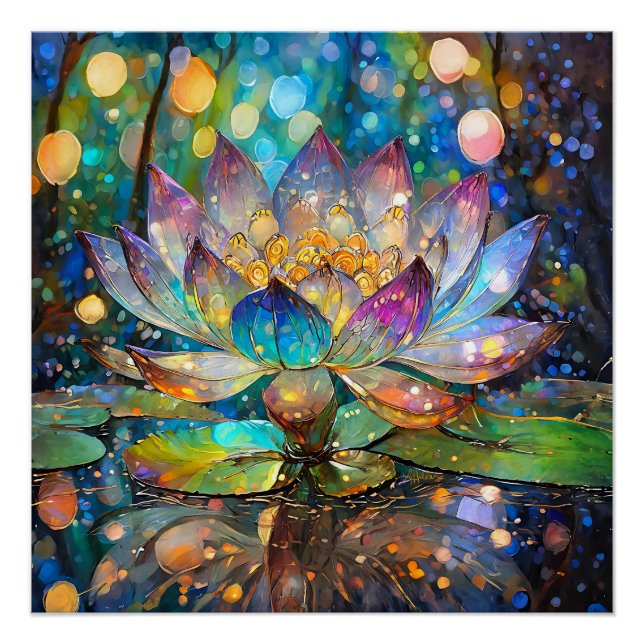 Pôster Flor de Lótus Iluminada em Flor (Frente)