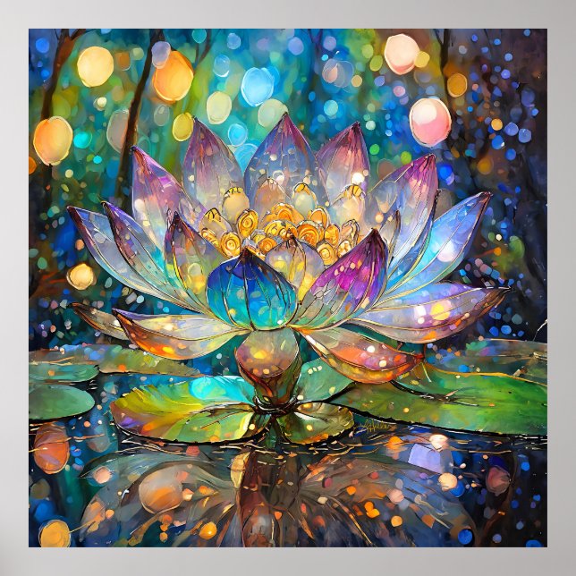 Poster Flor de Lótus Iluminada em Flor (Frente)