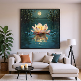Pôster Flor de Lotus Luz na Água - Noite Tranquila