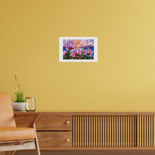 Poster Flor de Lótus Nenúfar Rosa Roxo Laranja Pôr do Sol