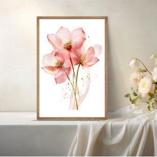 Poster Flor de Lótus Rosa Lírio de Água Aquarela Etérea