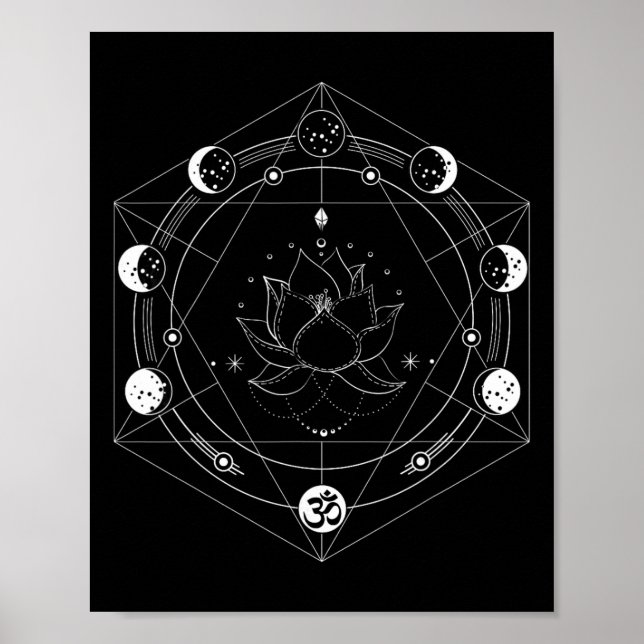 Poster Flor de Lua Lotus Negro Fases Yoga  (Frente)