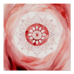 Pôster Flor de mandala aquarela vermelha