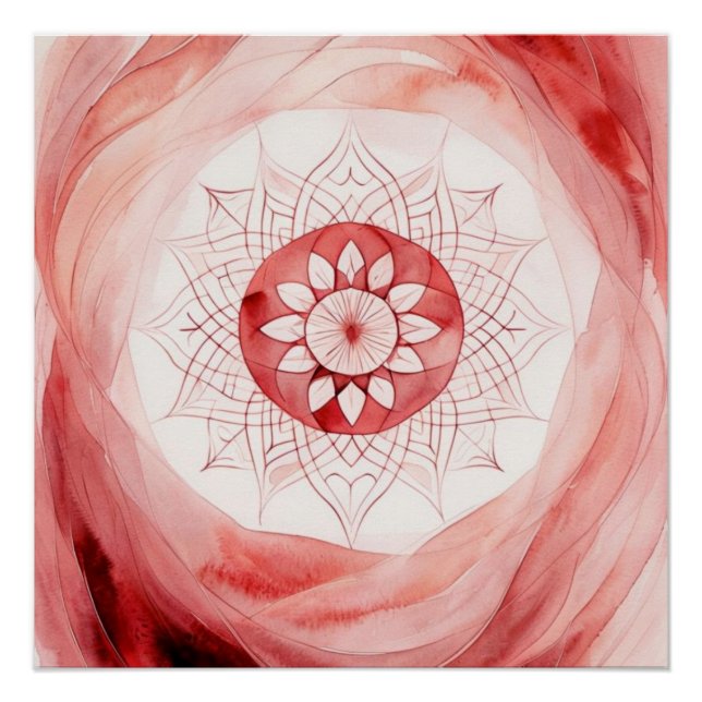 Pôster Flor de mandala aquarela vermelha (Frente)