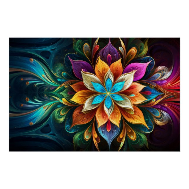 Pôster Flor de Mandala Arco-íris (Frente)