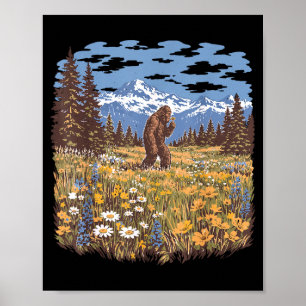 Poster flor de margarida Bigfoot floresta sasquatch vinta
