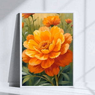 Poster Flor de Marigold Floral Pintada aquarela Laranja
