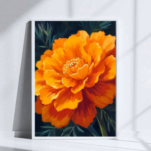 Poster Flor de Marigold Pintura Floral em Aquarela