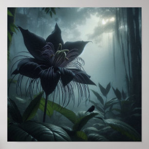 Poster Flor de Morcego Entre Plantas Tropicais Raras 