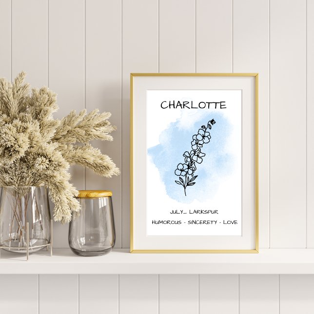 Pôster Flor de Nascimento de Verão Azul Larkspur Delphini (Criador carregado)
