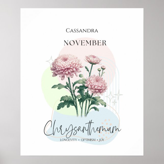 Poster Flor de Nascimento do Chrysanthemum para novembro (Frente)