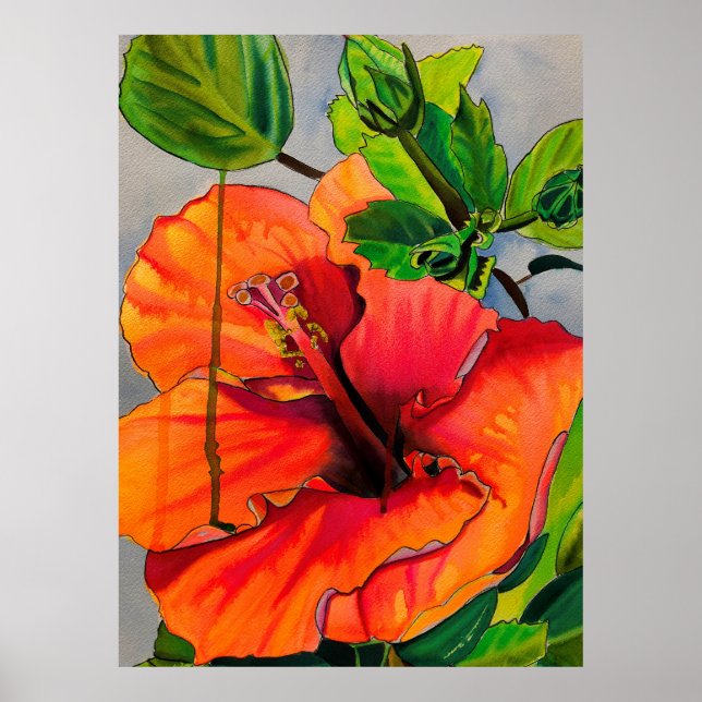 Poster Flor de Neon Hibiscus Tropical (Frente)
