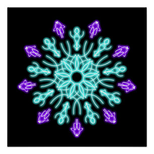 Pôster Flor de néon roxa e turquesa