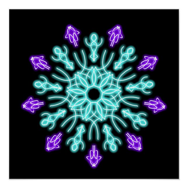 Pôster Flor de néon roxa e turquesa (Frente)