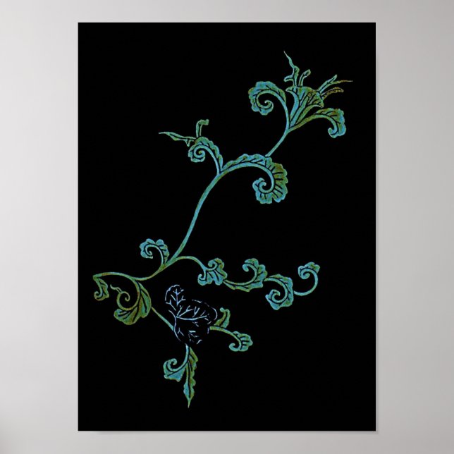 Poster Flor De Ornamentado Azul E Dourado (Frente)