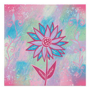 Pôster Flor de Pastel, desenhado à mão,