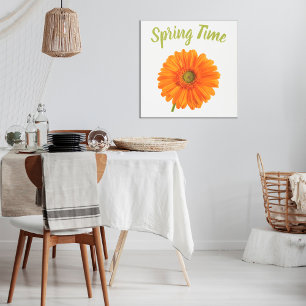 Poster Flor de primavera Orange Gerbera na foto branca