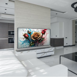 Poster Flor de rosa amarela e botões de rosa vermelha