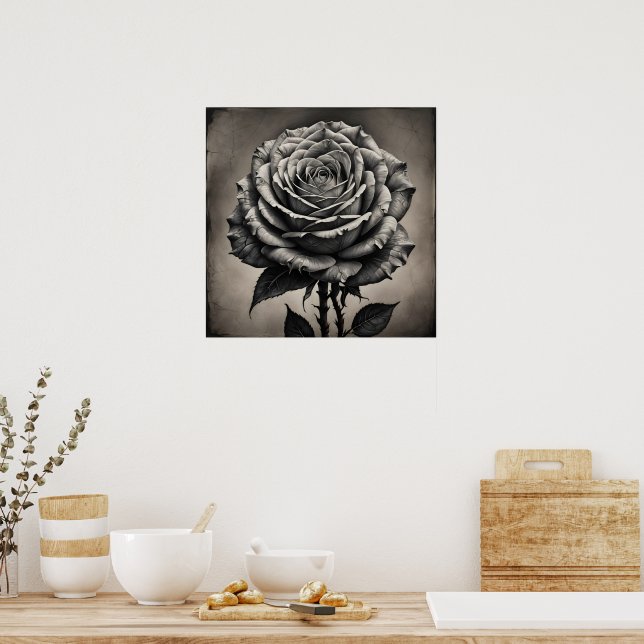 Poster Flor de rosa preta e branca (Cozinha)