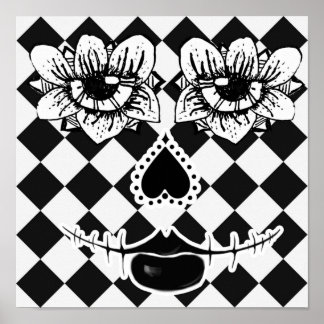 Poster Flor de Rosto Xadrez | Surrealismo Preto e Branco