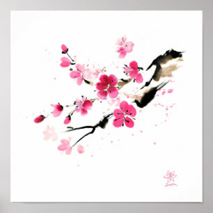 Poster Flor de Sakura. Pintura