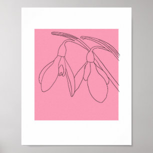 Poster Flor de snowdrop rosa e preto