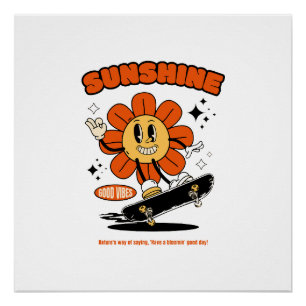 Pôster flor de sol mascote com skate